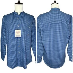 Roper | Men | Blue Plaid Western Denim Band Collar LS Button Up Shirt | Medium